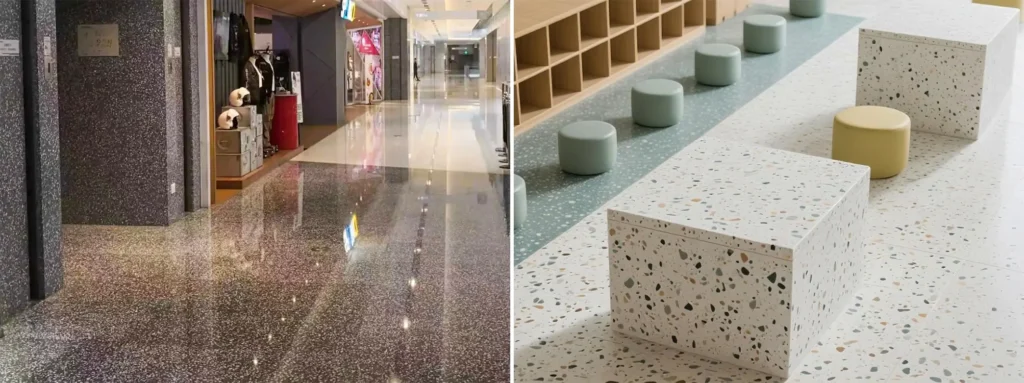 Piastrelle terrazzo per alto traffico commerciale, pavimento terrazzo lucido per centri commerciali e spazi pubblici, elevata resistenza e bassa manutenzione