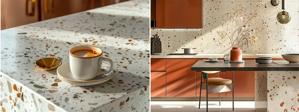 Piano cucina e pannello rivestimento in terrazzo inorganico per interni domestici moderni