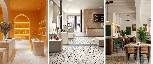 Galleria modelli piastrelle terrazzo per negozi, boutique e ristoranti, terrazzo tile designs for retail and restaurant commercial space