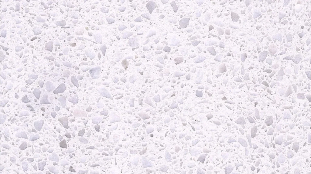 Piastrelle terrazzo inorganico bianco con aggregati di pietra naturale, finitura per pavimenti e rivestimenti interni