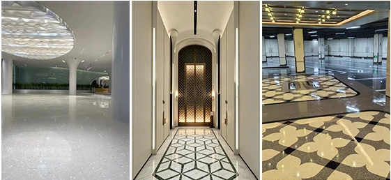Rivestimenti in terrazzo per hall hotel, modelli mosaici personalizzati, pavimento di lusso