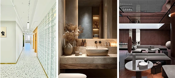 Superfici in terrazzo per corridoi, bagni e spa, finitura levigata, resistente all'usura